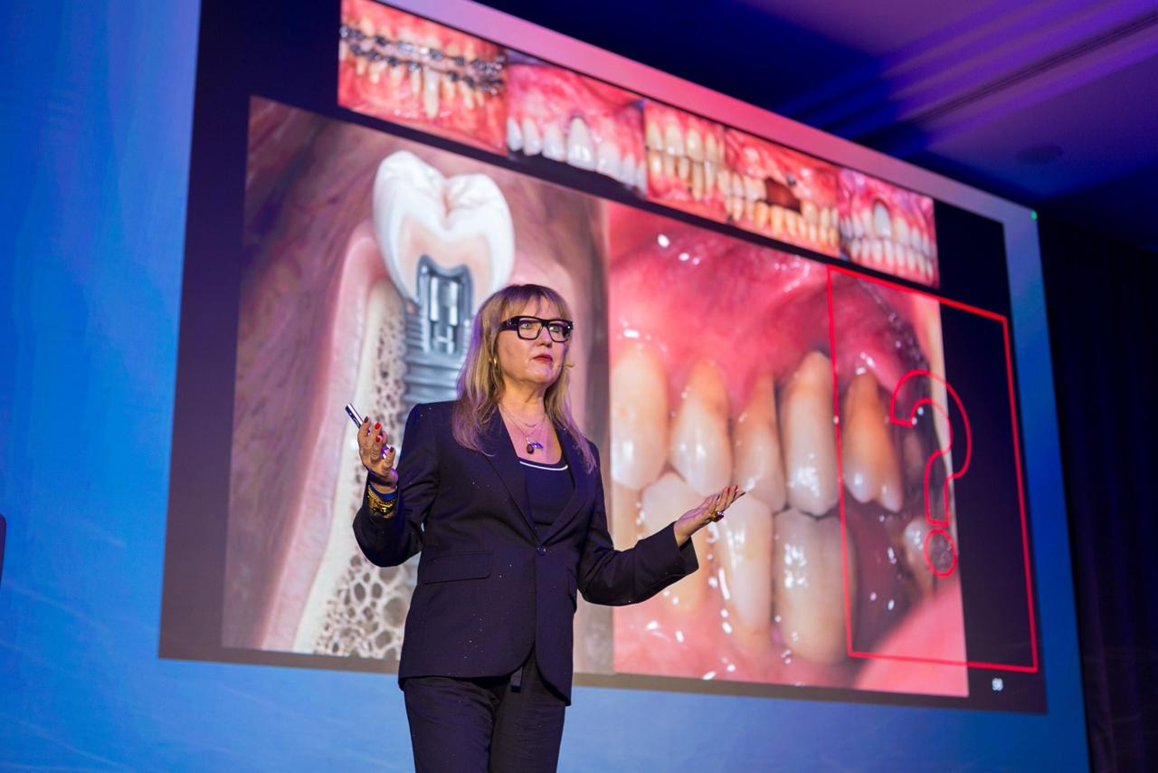 Professor Marzena Dominiak discussing gingival dimensions around dental implants