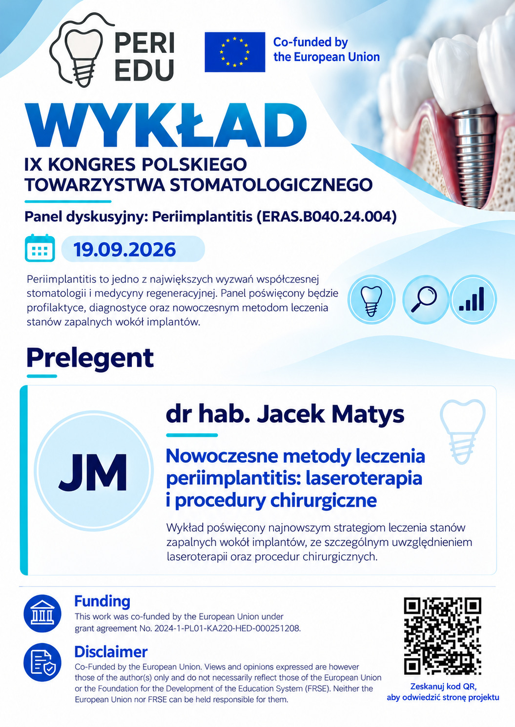 PERI-EDU lecture by Jacek Matys on laser therapy and surgical procedures for peri-implantitis