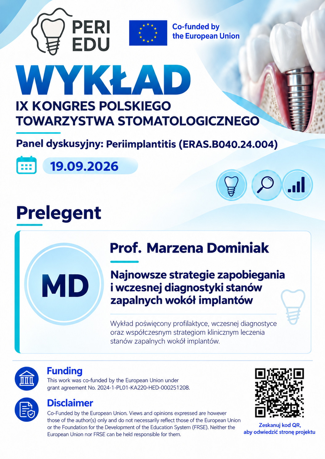 PERI-EDU lecture by Professor Marzena Dominiak on prevention and early diagnosis of peri-implant inflammation