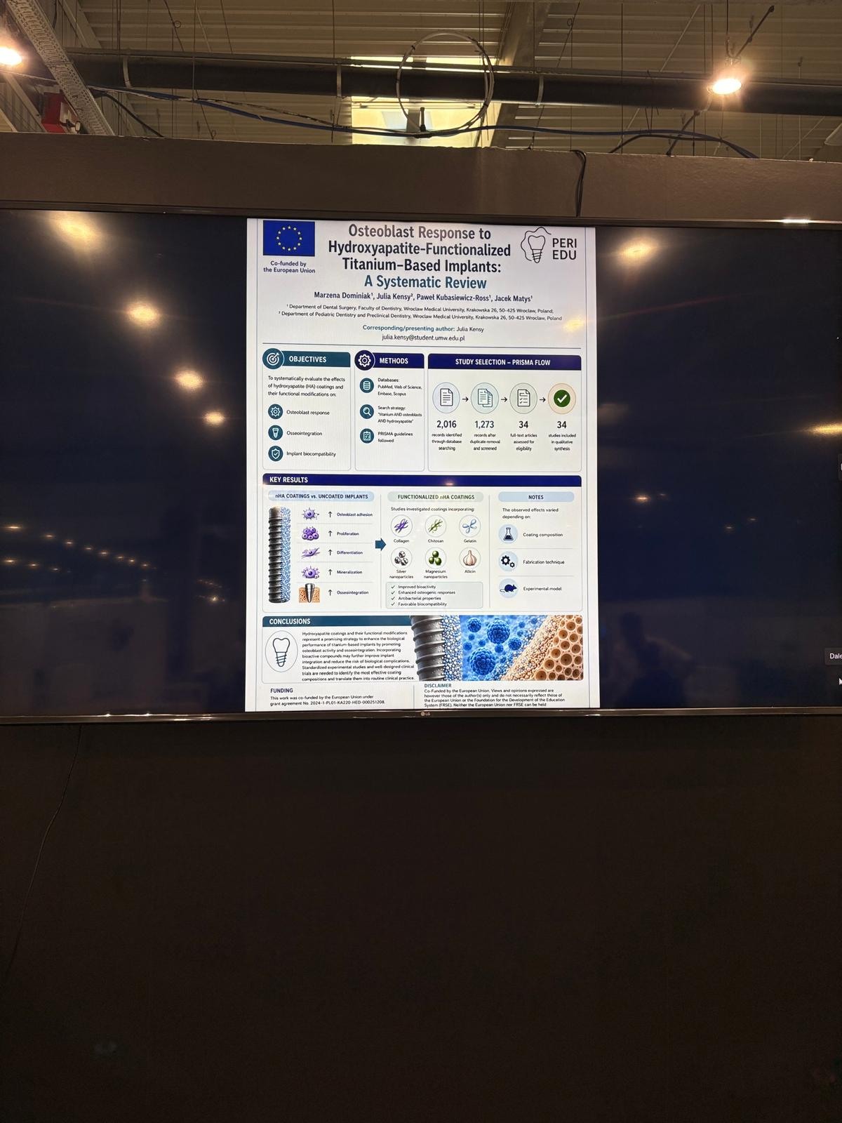 Osteoblast Response to Hydroxyapatite-Functionalized Titanium Implants displayed during the PERI-EDU poster session